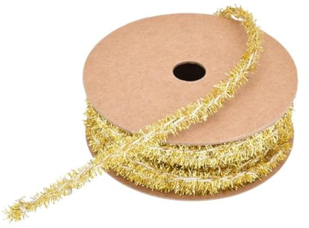 Yurosiay 10Yard×8mm Weihnachten Lametta Band Mini Lametta Girlande Bunte Glitzer Metallisch Lametta Weihnachten Dekoband Geschenkband Glänzend Dünnes Lametta Weihnachtsbaum Band für Party Gold