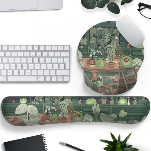 Niedliches Frosch-Mauspad mit Handballenauflage, Kawaii-Grünes Dekor, Schmerzlinderungsmatte, ergonomisches Mauspad für Schreibtisch, Computertastatur, Laptop, Schreibtischdekoration, Bürozubehör für
