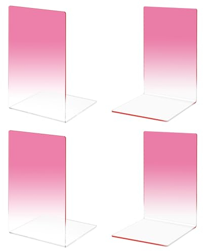 MSDADA Buchstützen, Hochwertiges Acryl Rosa Buchstützen für Kinder, Schreibtisch-Organzier Erwachsene zum Arbeitszimmer, Büro, Schule, Regal, Dekoration, Geschenk(2 Paar/4 Stück)