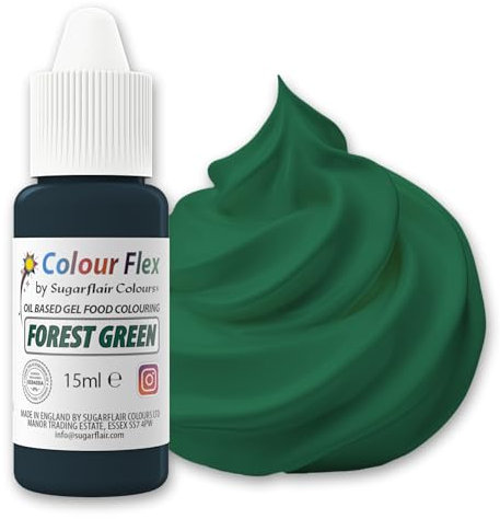 Colour Flex Oil Based Food Colouring Forest Green - Concentrated Food Colouring for Colouring High Fat Foods; Buttercream, Chocolate, Sugar Paste, Fondant, Icing, Batter & More - 15ml