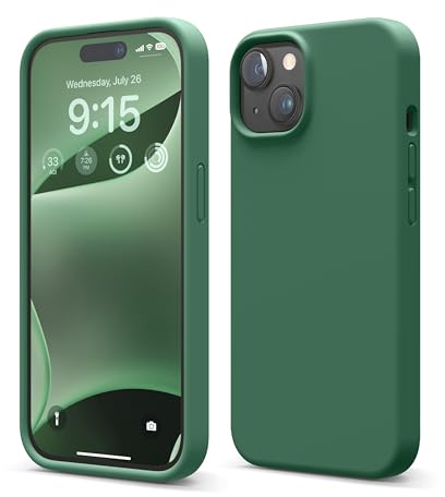 elago Flüssig Silikon Case Kompatibel mit iPhone 15 Hülle, Premium Silikon Handyhülle, Ganzkörper Schutzhülle [4 Lagige Stoßfeste Struktur], Kratzfestes Weiches Mikrofaserfutter (Alpengrün)