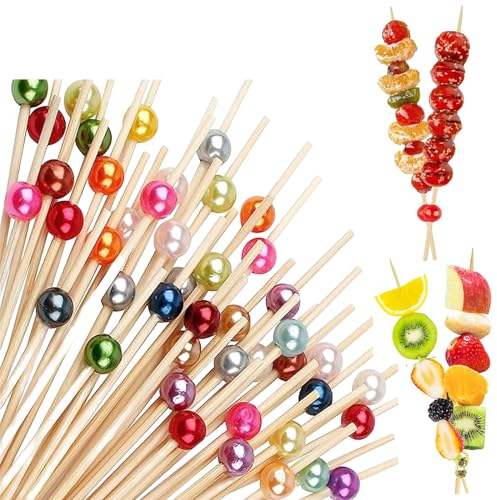 200 PCS Cocktail Sticks Bamboo Cocktail Sticks Skewers for Drinks Desserts Wedding Party Fancy Toothpicks Use for Appetizers Skewers Sandwich Burgers Fruit Party Decoration