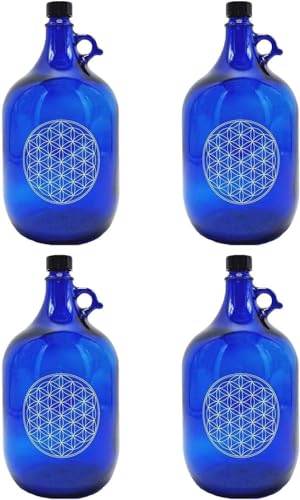 SELECTION ·1948 · ALBERTS · PREMIUM ALBERT PFÄFFLE Glasballon blau 5 Liter, Henkelflasche aus Blauglas mit Veredelung Blume des Lebens (VPE 4 Stück)