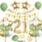 21 Geburtstag Deko Mann Frau, Luftballon 21 Geburtstag Grün Gold, 21 Happy Birthday Banner Wimpelkette, Folienballon Zahl 21, Cake Topper für 21 Geburtstag Party Dekoration