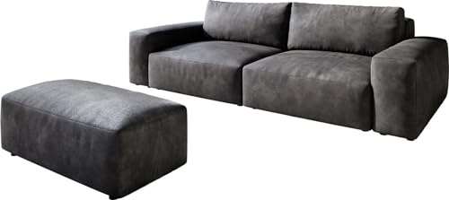 DELIFE Big-Couch Lanzo L Lederimitat Vintage Anthrazit 260x110 cm mit Hocker