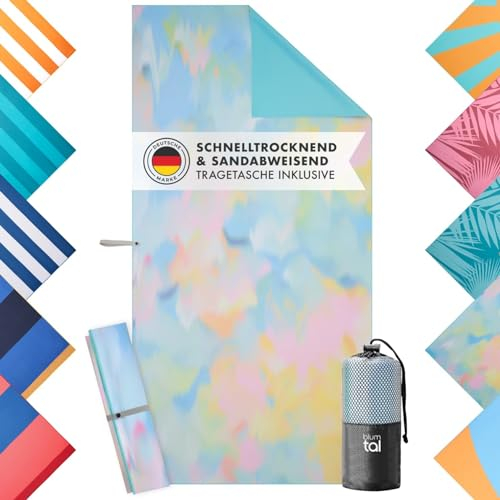 Blumtal Strandtuch XXL aus Mikrofaser - kompaktes und schnelltrocknendes Handtuch/Strandhandtuch 90x180 - Stranddecke sandfrei mit Band - Badetücher - Mikrofaser Strandtuch mit Aquarell-Muster