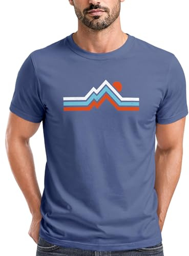 Neverless® Herren T-Shirt Berge Wandern Bergmotiv Aufdruck Printshirt Gebirge Outdoor Fashion Streetstyle
