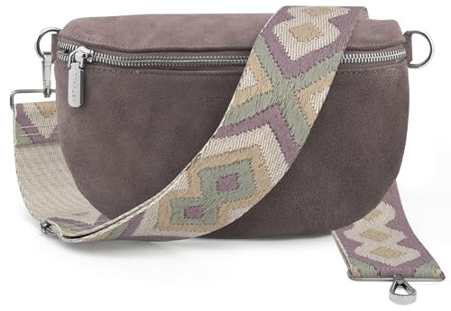 ARTVALL - Umhängetasche Wildleder Tasche Handtasche Velours Bauchtasche Klein mit Schultergurt Design Taschenband abnehmbar verstellbares Riemen Crossbody Bag Echt Ledertasche Damen mit Reißverschluss
