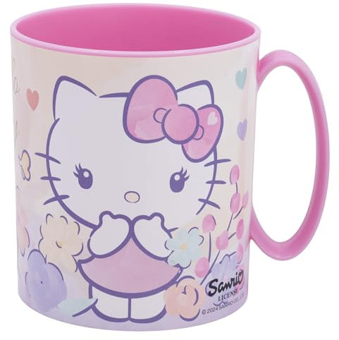 Taza infantil de plástico reutilizable para microondas de 390 ml de Hello Kitty