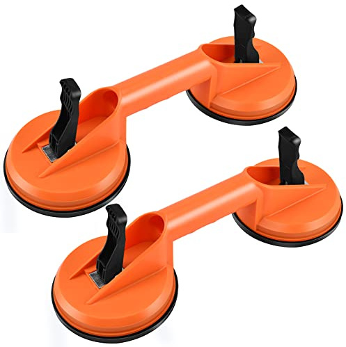 2 Stück Saugheber Glassauger Glasheber Fliesenheber Saugheber Glas Aluminium Vakuumheber Gummisauger Saugnäpfen Suction Lifters für Transport Fliesen, Glas, Woods Boden, Glatte Oberfläche（Orange）