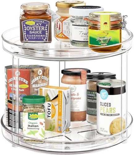 ERBO Drehteller Organizer 2 Etagen, Küchen Kühlschrank Organizer, 360° Kühlschrank Drehplatte Gewürzhalter, Drehbarer Organizer für Küche Speisekammer Schrank Dresser (23cm Durchmesser)