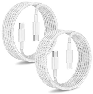 TLC Câble USB C 60W Charge Rapide Nylon Tressé, 1M, Lot de 2, Blanc, Compatible avec iPhone 16/15, Samsung, Huawei, Xiaomi, MacBook, iPad, etc.