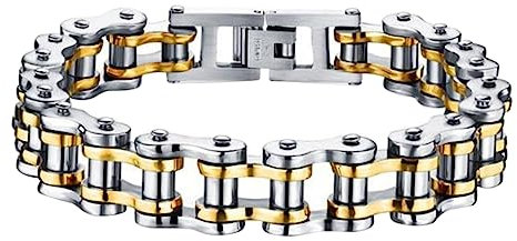 PACKOVE Titanium Steel Biker Chain Bracelet for Men 8.5 Inch Motorcycle Link Jewelry with over Clasp Durable Bike Chain Accessory