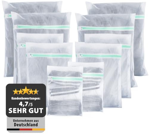 LAVANDOLA® Wäschenetz Set (10 Stück) - Kochfest und für Trockner geeignet - Wäschebeutel für Socken, Feinwäsche, Unterwäsche, uvm. - Wäschesäcke für Waschmaschine