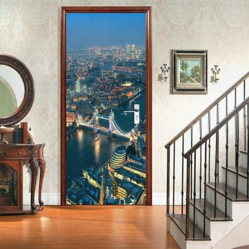 Türtapete Selbstklebend 85x200 London Türposter Stadtnachtansicht Fototapete Türfolie Türklebefolie Wasserdichte für Türwand Dekoration Tapete a.2130