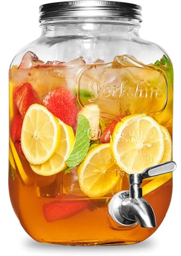 Glass Drink Dispenser 3.8L,Water Dispenser with Tap, Drink Dispenser for Party & Outdoor Use, Jug for Water, Juice,(BBQ, Picnic, Garden Party Essentials)