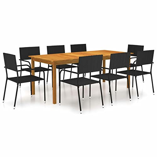 IKAYAA Gartenmöbel Set 8 stühle mit Tisch Garten Sitzgruppe 8 Personen Rattan Gartenmöbel Set Rattan Sitzgruppe 8 Personen Gartengarnitur -Schwarz-9-tlg
