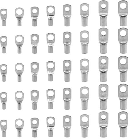 Set di 40 capicorda tubolari SC, M6 M8, in rame stagnato, capicorda ad anello SC, 6 mm², 10 mm², 16 mm², 25 mm², per cavi batteria auto, moto, scatole di distribuzione