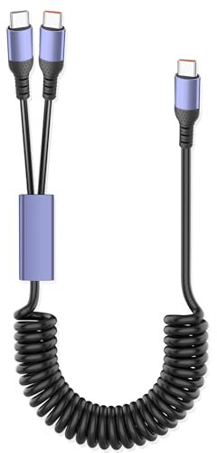 JSADZKJ Câble de charge multi USB C Câble de charge rapide 4A avec 2 ports USB-C mâles compatibles avec les téléphones portables et les tablette,câble Type C rétractable pour la voiture 6FT