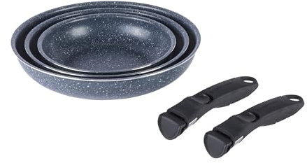 Russell Hobbs Smart Clip Frying Pan Set – Includes 2 Clip-On Stay Cool Handles, 20/24/28 cm Non-Stick Frying Pans, Oven to Hob Cooking, Space Saving Stackable Cookware, Induction Suitable