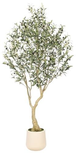 Realead 6ft Artificial Olive Tree with Tall Exquisite Planter - Realistic Faux Olive Tree with Thick Trunk and Lifelike Fruits - Large Fake Olive Tree for Home Office Decor