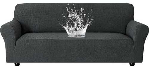 Ystyle Stretch Sofa Überzug 4 Sitzer, Wasserabweisend Elastisch Couch Bezug Mit Armlehnen, Universal Sofaschoner rutschfest für Hunde Katzen und Haustiere, Waschbare Sofa Cover, Dunkelgrau