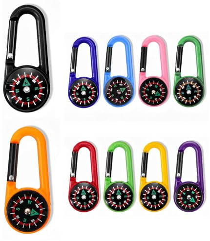 10 Stück Schlüsselhalter mit Kompass und Karabiner,Compass Carabiner,Kompass Schlüsselanhänger,Bunte Mini Kompass Karabiner,Mini Survival Compass Kleine,für Outdoor Wandern Camping Reisen(10 Farben)