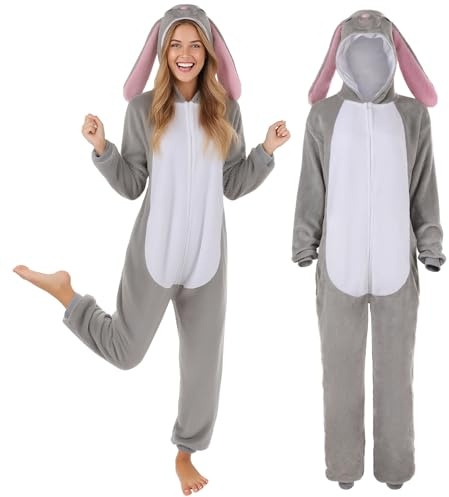 Crazycos Rabbit Onesie Pyjamas Damen Herren Jumpsuit Onesie Tier Fasching Kaninchen Tier Kostüm Für Cartoon Pyjamapartys-M