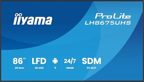 iiyama LH8675UHS-B2AG Écran plat Affichage numérique 2,17 m (85,6) LCD Wi-Fi 500 cd/m² 4K Ultra HD Noir Processeur intégré Android 11 24h/24 et 7j/7``