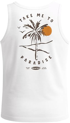 Neverless® Herren Tank-Top Backprint Take me to Paradise Surf Design Grafikshirt Sommer Muskelshirt Baumwolle Weiss L