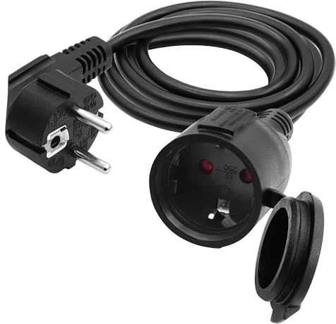 LANMINGLEL Schuko Verlängerungskabel Kurz,AC Schuko Verlängerungskabel, Kurz Netzkabel Steckdosenverlängerung, Kabel Outdoor Kurz, 3x1,5 mm² 16A 250V IP44 Für Zuhause, Büro (Schwarz-90 Grad, 3M)