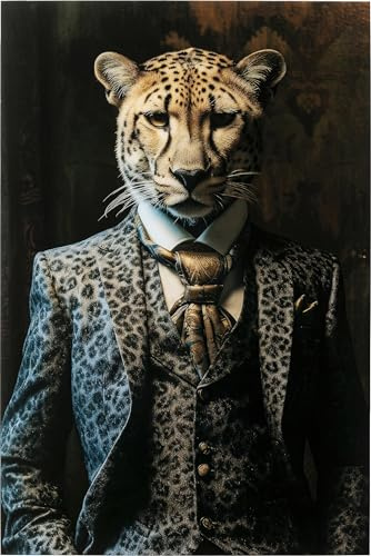 Kare Design Glasbild Mister Leo, Mehrfarbig, 40x30 cm, Wandbild, ESG-Sicherheitsglas, Leoparden Motiv, Klein, Wohnzimmer