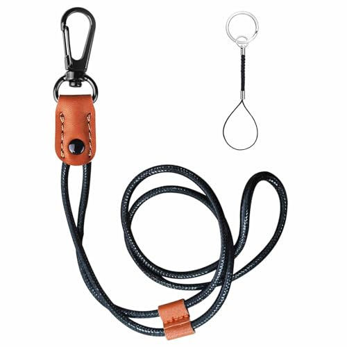 Leder-Schlüsselband mit Metallclip für Schlüssel, Handy, Kamera, Geldbörse, Schlüsselanhänger für Damen und Herren, lang für Herren