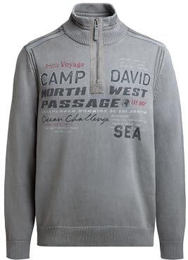 Camp David Herren Troyer-Pullover mit Zipper, Tapes und Prints Dark Stone, L