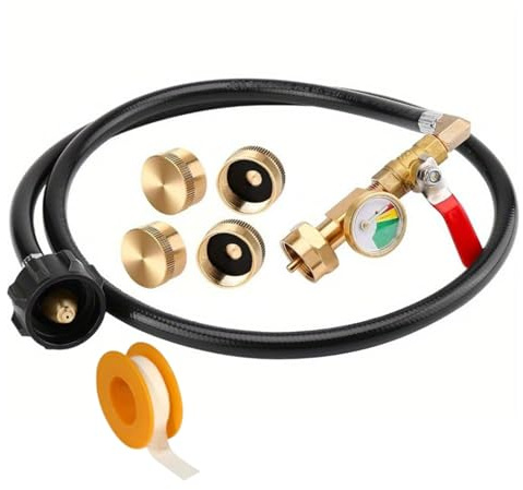 Tissting Propan Adapter Schlauch Mit Manometer Und EIN Aus Ventil, 91cm Propan Tank Adapter Für 1LB Flaschen – Camping- Und Outdoor Kocher