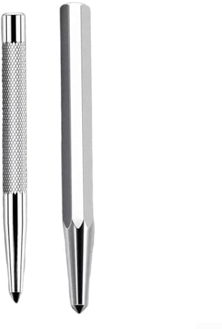 Metal Center Punch Set with Knurled Non-Slip Handle and Tapered Point, Precision Drill Starting Tool for Marking on Steel, Brass, Copper, Aluminum, Wood and Plastic, 2 Pieces Dual