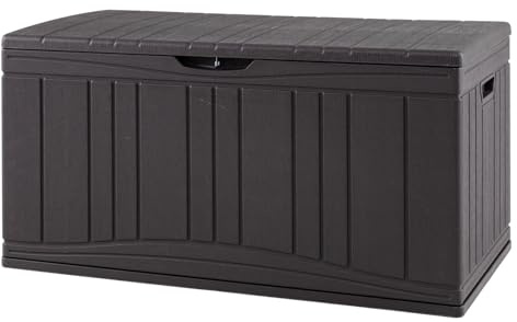 GIANTEX Baúl de Almacenaje para Jardín con Capacidad de 300L, Arcón Exterior de Resina con Tapa y Orificio para Candado, Contenedor Impermeable para Patio, Terraza, 114 x 55 x 61 cm (Marrón)