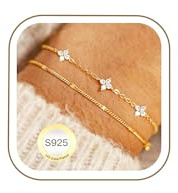 Avotto 925 Silber Armband für Damen Mädchen Hypoallergene Gold Layered Armbänder Silber Doppel Armbänder Einstellbare Stackable Armband Geburtstag Geschenke für Damen Mädchen Schmuck