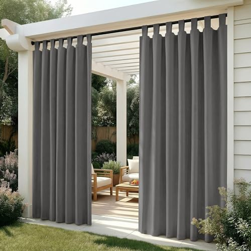 Deconovo Rideau Extérieur Imperméables à Pattes, 132L X 245H cm, Occultants Thermiques, pour Chambre, Salon, Terrasse, Gris Clair, 2 Panneaux