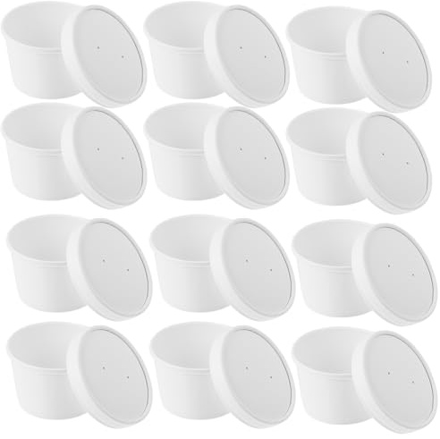 Tazas de Helado de Papel Kraft Blanco 8 Oz con Tapas, 25 Juegos | Taza para Llevar, para Postres y Snacks, Diseño de Tapa Simple, Uso Práctico y Seguro