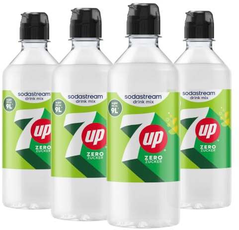 SodaStream drink mix 7UP Zero Zucker, 4er Pack (4 x 440 ml) | Zitrone-Limette Sirup ohne Zucker für Wassersprudler, Getränkesirup, ergibt bis zu 36L Fertiggetränk