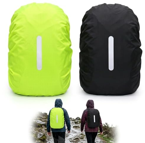 2 Pièces Housse Pluie Sac à Dos avec Bandes Réfléchissantes de 40 à 50 L | Tissu 210t Résistant Aux Déchirures Antitaches Imperméable Facile À Ranger Réfléchissantes La Nuit Unisexe Facile à Nettoyer