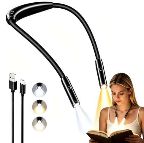 YEELIGHT Buchlicht für das nächtliche Lesen, 3 Farben & 4 Helligkeitsstufen Leselicht, wiederaufladbare 1000mAh USB-C Nackenleuchte, ultra leichtes 110g handsfree Design für Bett, Stricken, Reparieren