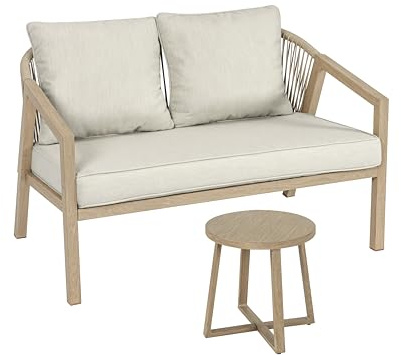 Koll Living Lounge-Set Amber | Outdoor Sitzgruppe mit Gartensofa, Gartensesseln & Tisch | Stahl in Holzoptik | wartungsfrei, UV- und witterungsbeständig ((2-TLG.) Gartensofa + Beistelltisch)