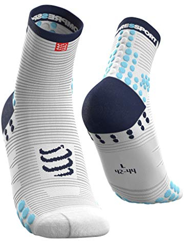 COMPRESSPORT Homme Pro Racing Socks V3.0 High Chaussette Running, Blanc/Bleu, 42-44 EU