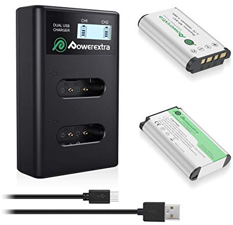 Powerextra Batterie de Rechange NP-BX1 1600mAh 2 lot et Chargeur Double d’Affichage LCD avec USB pour NP-BX1 NP-BX1 M8 Cyber-Shot DSC-RX100 DSC-RX100 II DSC-RX100M Il