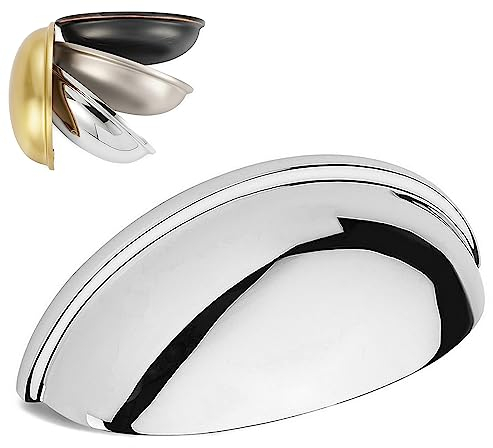 KOOFIZO Bin Cup Drawer Pull - Polished Chrome Cabinet Handle, 76mm / 3 Inch Screw Spacing (10 Pack) for Kitchen Cupboard Bedroom Dresser Bathroom Furniture Door