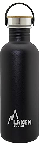 LAKEN Bot. ac. inox Basic 1L,tapón acero/bambú - Negro