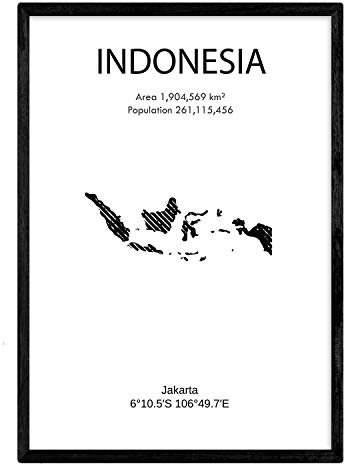 Nacnic Poster von Indonesien. Blätter von Ländern und Kontinenten. A3 Größe Rahmen