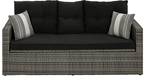 Dehner Flecht-Sitzbank Föhr, mit Aufbewahrungstruhe/Kissen, 178 x 84 x 75 cm, Aluminium/Kunststoff/Polyester, dunkelgrau
